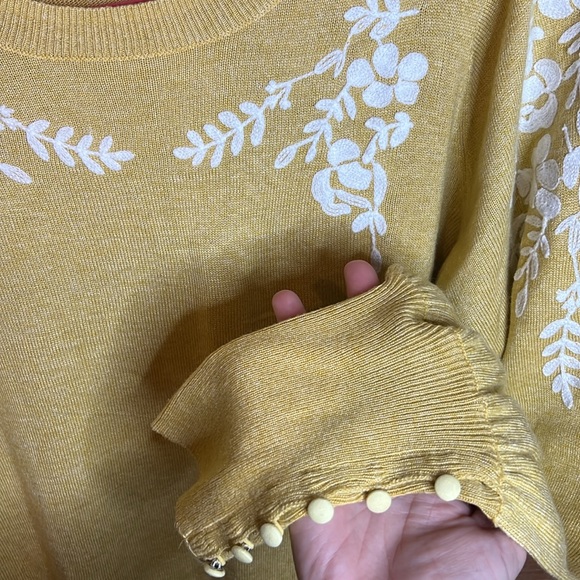 Oliver.O Angora Embroidered Long Sleeve Knit Sweater Pullover Crew Wool Golden - Picture 6 of 6